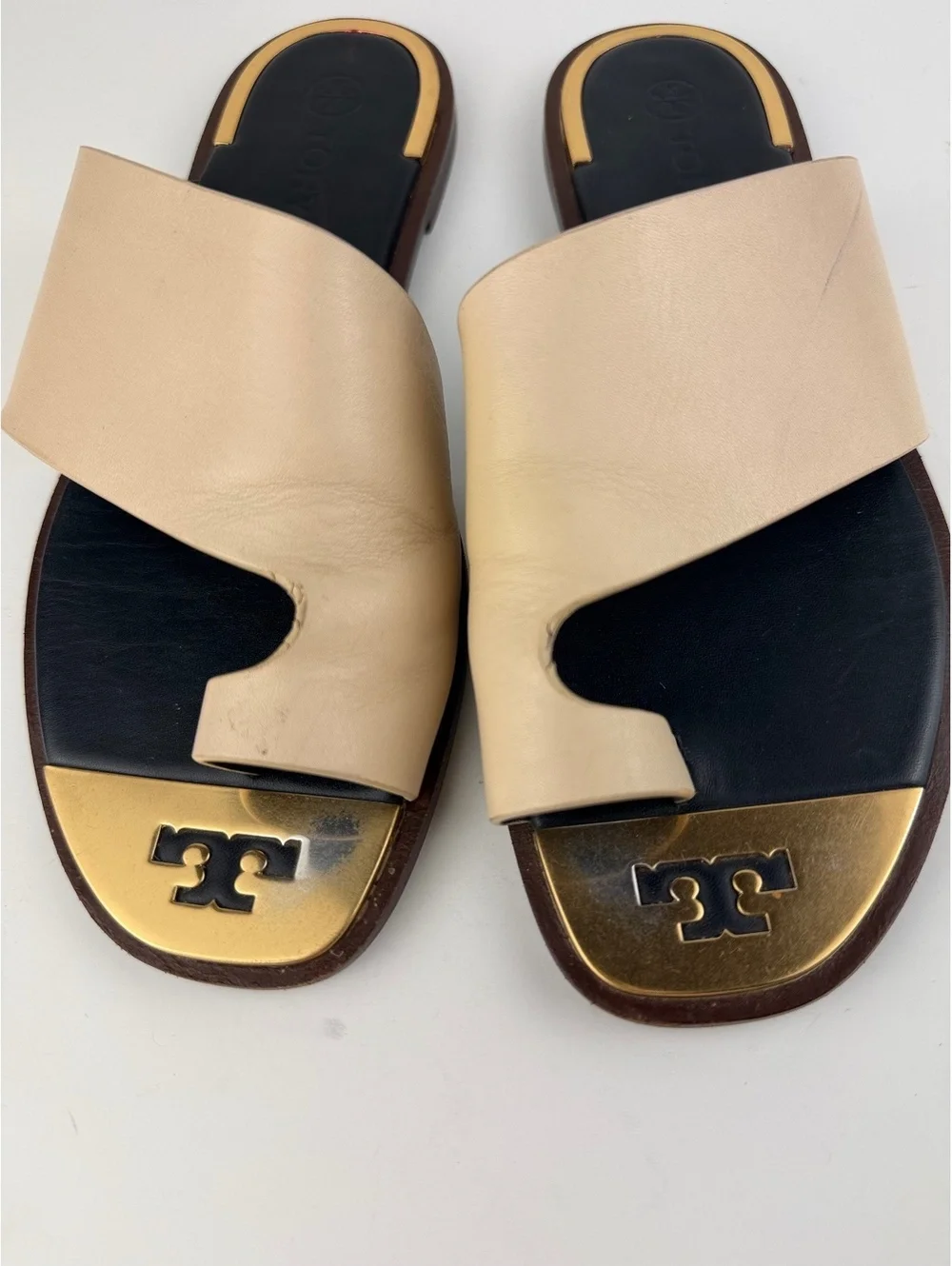 Tory Burch Selby Toe-Ring Leather Slide Sandals Dulce de Leche Size 7.5